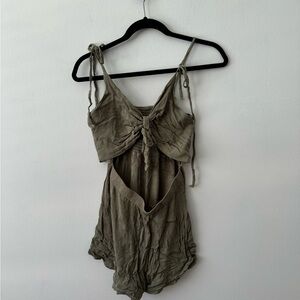 Olive Green Tie-Front Romper